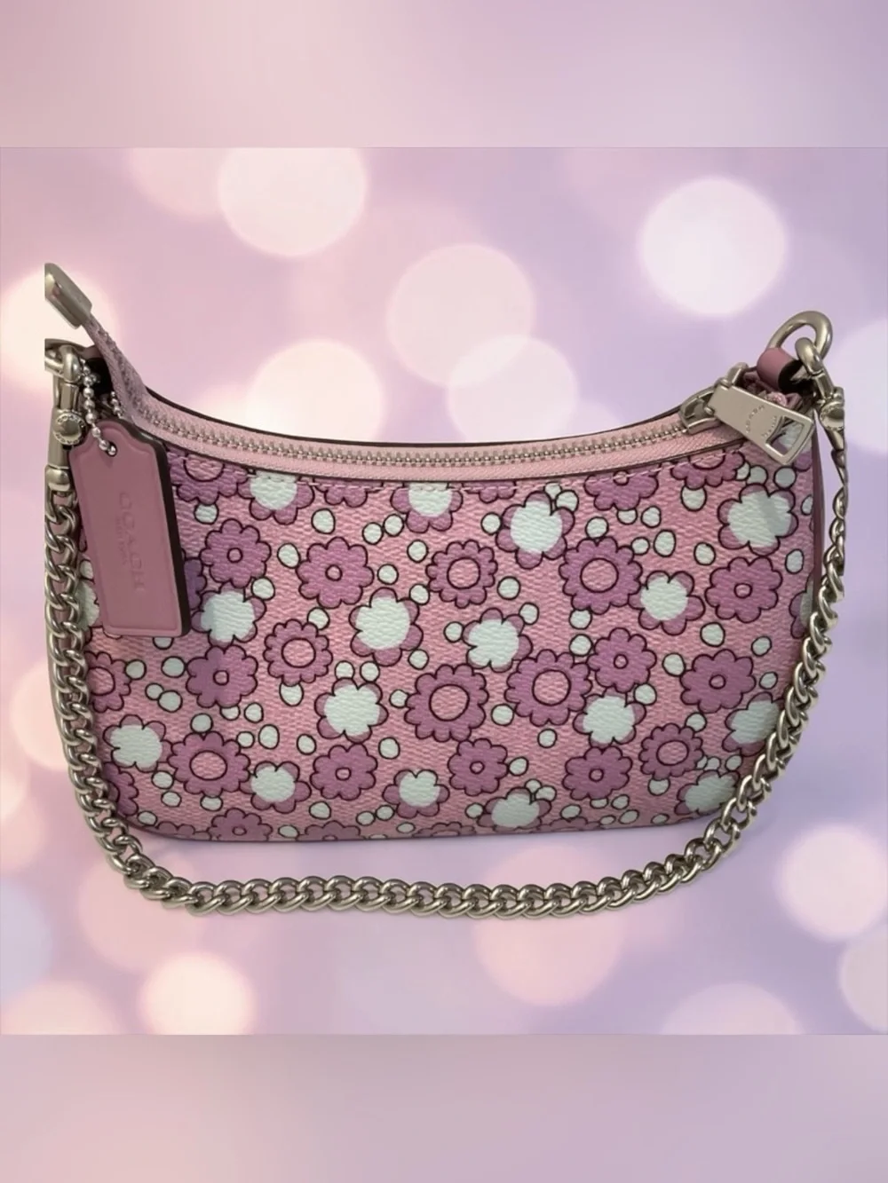 Coach NWT - Pink & White Floral Chain Shoulder Bag - Picture 5 of 7